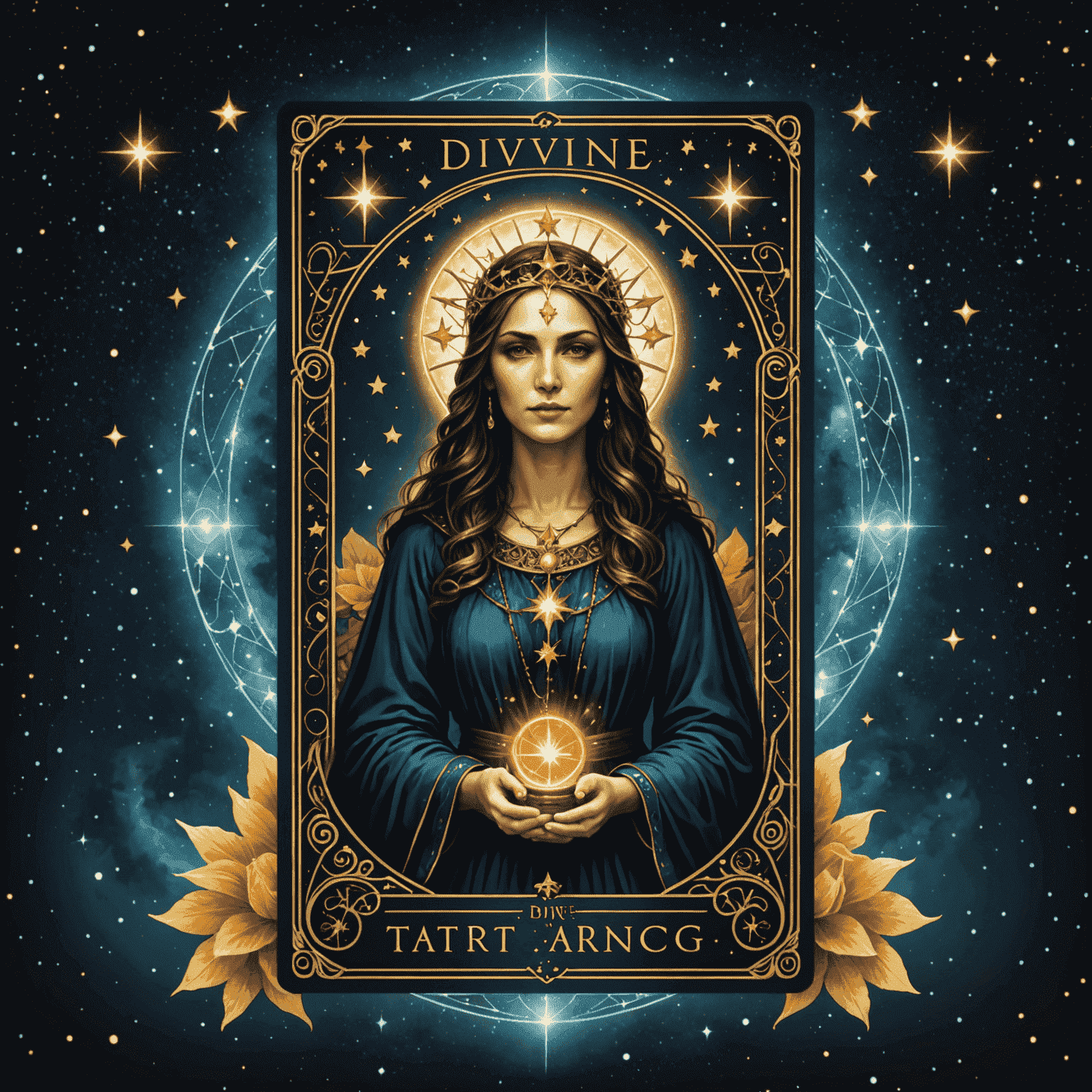 Göttliche Tarot-Lesungen Logo - Ein mystisches Symbol mit Tarotkarten und Sternen